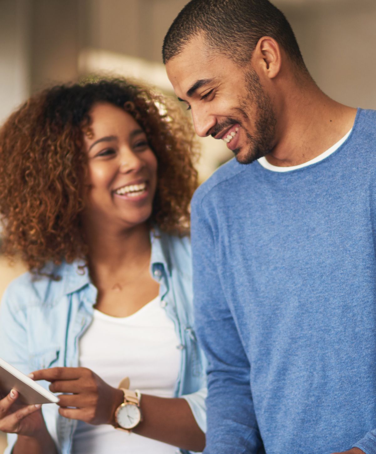 Young couple sharing a joyful moment together.
