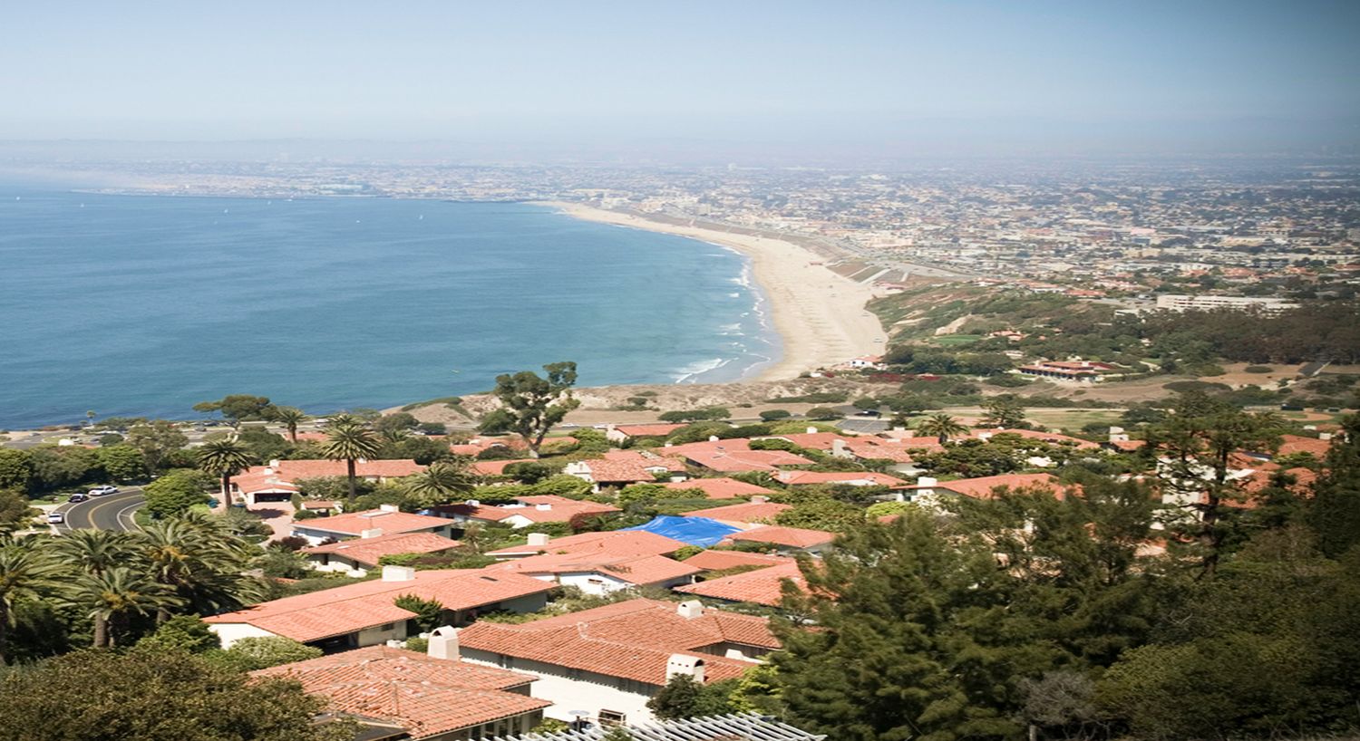 Coastal view of houses and beaches.